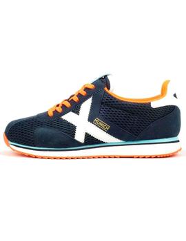 Zapatillas Sapporo 103 azul marino cordón naranja