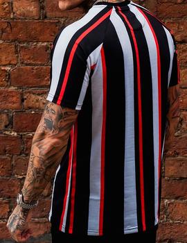 Camiseta Sinners rayas blancas negras y rojas