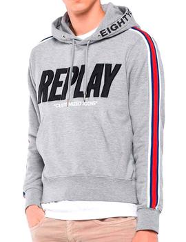 Sudadera Replay gris letras negras con capucha