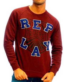 Sudadera Replay granate cuello redondo logo toalla