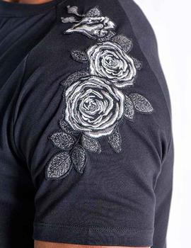Camiseta Gianni Kavanagh negra flores en la manga
