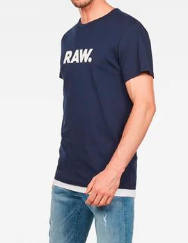 Camiseta G Star básica azul marino Raw blanco