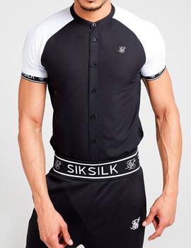 Camisa Siksilk cuello mao negra con mangas blancas