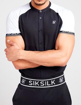 Camisa Siksilk cuello mao negra con mangas blancas