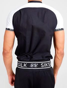 Camisa Siksilk cuello mao negra con mangas blancas