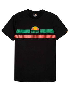 Camiseta Ellesse negra bandas verdes y rojas