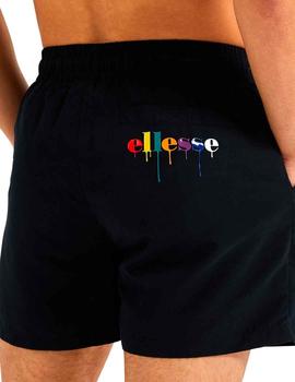 Bañador corto Ellesse negro logotipo multicolor
