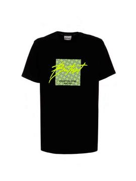 Camiseta Butnot negra letras amarillo fluor hombre