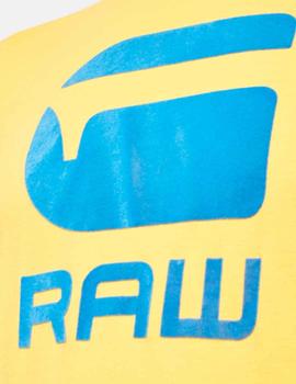 Camiseta G Star Raw amarilla logo azul para hombre