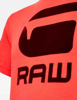 Camiseta G Star Raw roja con logo terciopelo