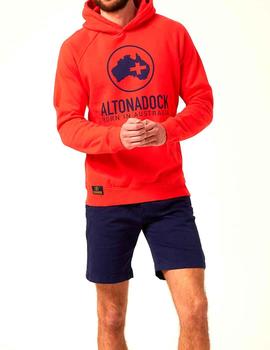 Sudadera capucha Altona Dock roja logo azul marino