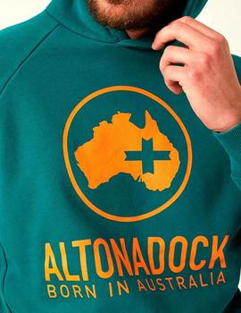 Sudadera capucha Altona Dock verde logo naranja