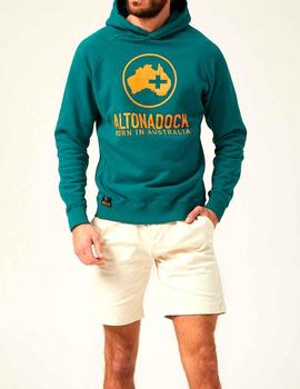 Sudadera capucha Altona Dock verde logo naranja