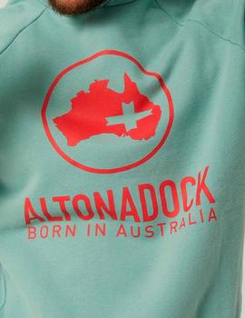 Sudadera capucha Altona Dock verde menta logo rojo