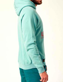 Sudadera capucha Altona Dock verde menta logo rojo