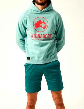 Sudadera capucha Altona Dock verde menta logo rojo