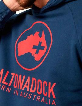 Sudadera capucha Altona Dock azul marino logo rojo