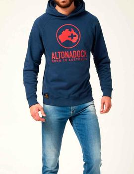 Sudadera capucha Altona Dock azul marino logo rojo