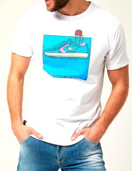 Camiseta Altona Dock blanca tenis azul turquesa