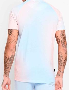 Camiseta 11 Degrees desteñida rosa y azul celeste