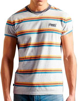 Camiseta Superdry gris raya multicolor para hombre