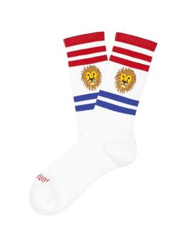 Calcetines león Jimmy Lion blancos con rayas rojas y azules