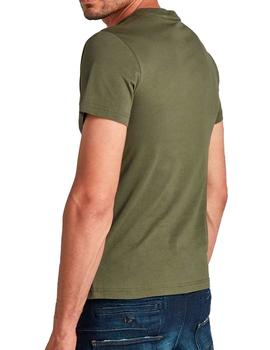 Camiseta G Star verde militar letras Raw hombre