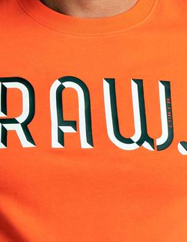 Camiseta G Star naranja flúor letras Raw negras