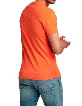 Camiseta G Star naranja flúor letras Raw negras