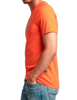 Camiseta G Star naranja flúor letras Raw negras