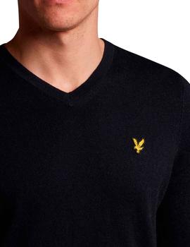 Jersey Lyle Scott azul marino cuello V para hombre