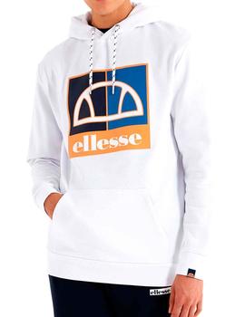 Sudadera Ellesse blanca con dibujos azul y naranja