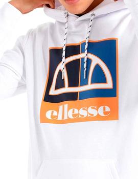 Sudadera Ellesse blanca con dibujos azul y naranja