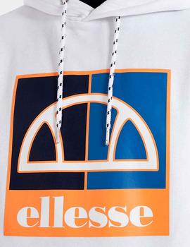 Sudadera Ellesse blanca con dibujos azul y naranja