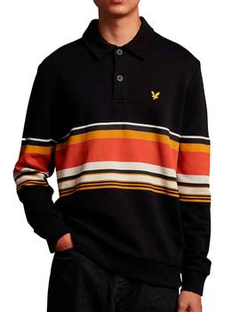 Sudadera polo Lyle Scott negro estampado a rayas