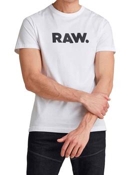 Camiseta G Star básica blanca letras Raw negras