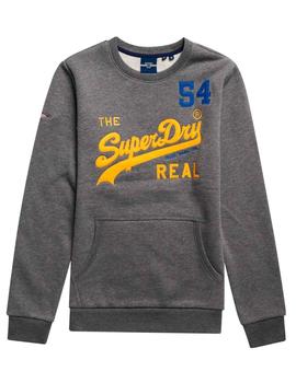 Sudadera universitaria Superdry gris con parches