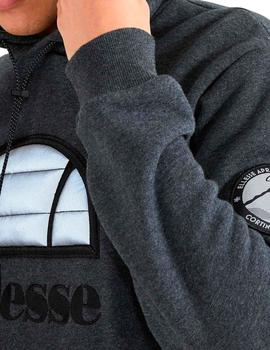 Sudadera capucha Ellesse gris logo resplandeciente