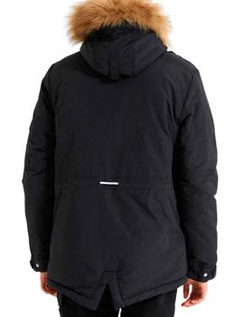 Parka larga Ellesse negra con capucha de pelo