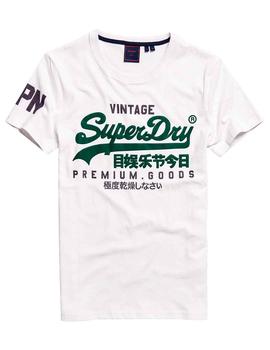 Camiseta típica Superdry Vintage blanca logo verde