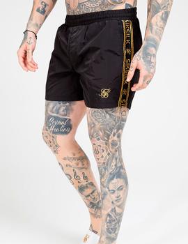 Bañador Siksilk negro franjas oro para hombre