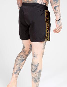 Bañador Siksilk negro franjas oro para hombre