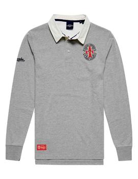 Polo manga larga Superdry gris tipo rugby