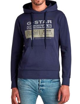 Sudadera capucha G Star Raw azul con logo clásico