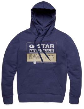 Sudadera capucha G Star Raw azul con logo clásico