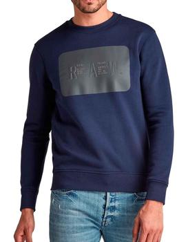 Sudadera cuello caja G Star azul con letras Raw