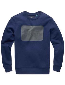 Sudadera cuello caja G Star azul con letras Raw