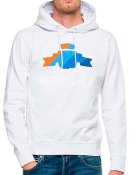 Sudadera blanca Replay con capucha para hombre