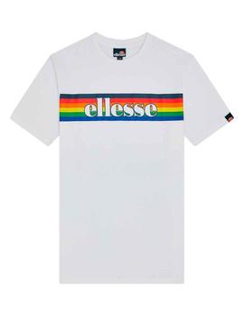 Camiseta Ellesse blanca estampada con franjas de colores