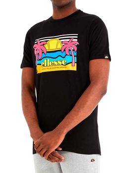 Camiseta Ellesse negra con palmeras rosas Sechsaro